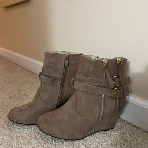 Tan wedge booties